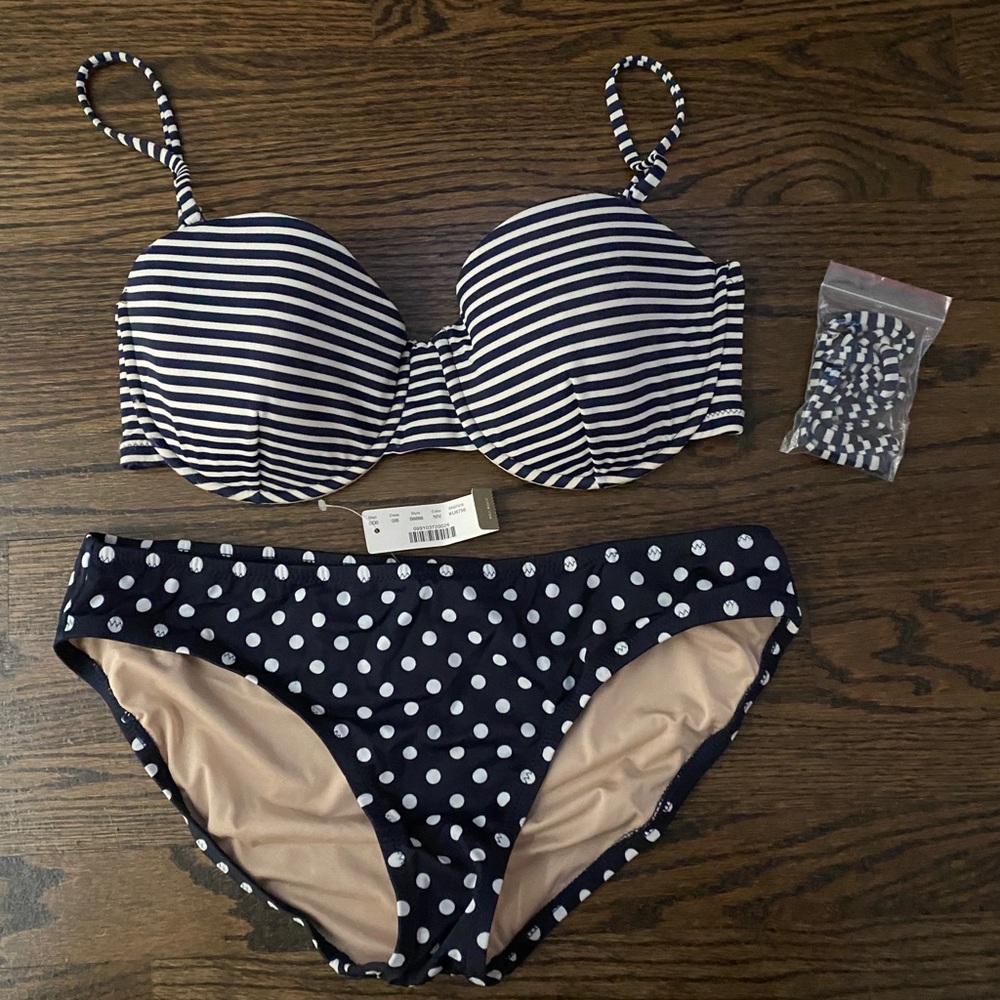 NWT Navy/White Jcrew cup bikini 34D/Medium